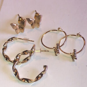 Lot of 3 Gold Tone Classic Hoop Dainty Butterfly Boho Pierced Earrings